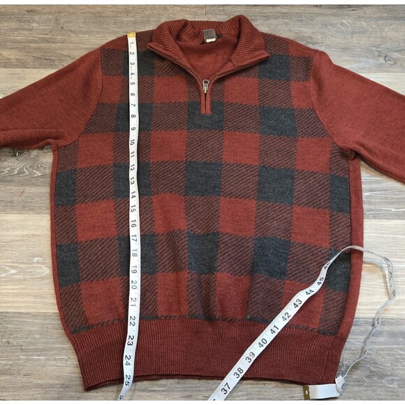 Dockers Mens Sweater Small Red Black Plaid 1/4 Zip Pullover Knit Top - Picture 6 of 7